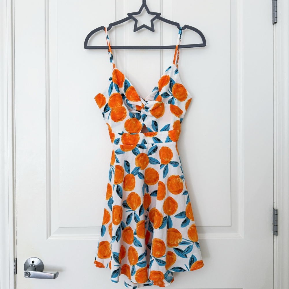Summer Vibe Orange Print Mini Dress with Open Back & Hollow Design